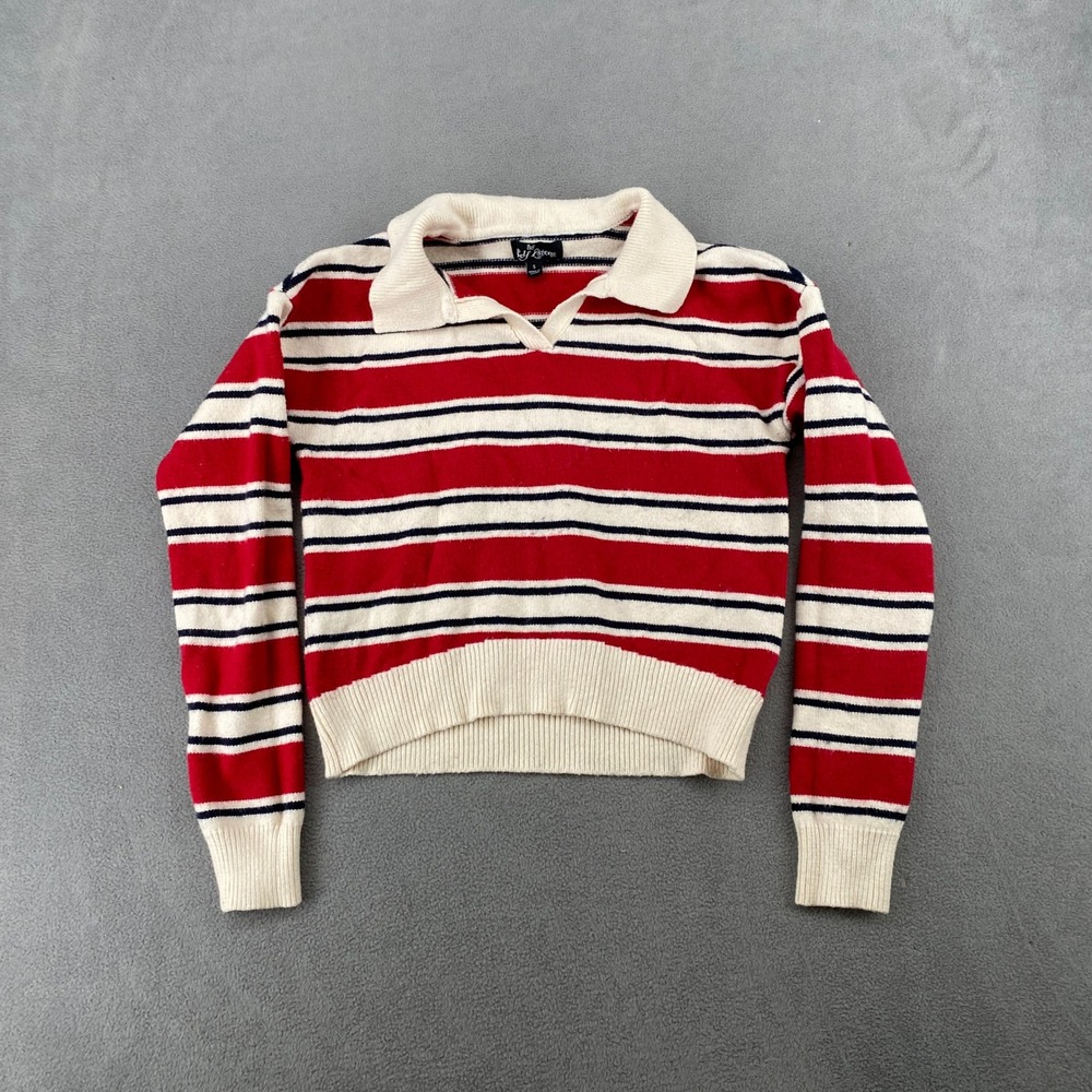 Self Esteem Striped Polo Sweater Red White Blue Cropped Knit Top Small